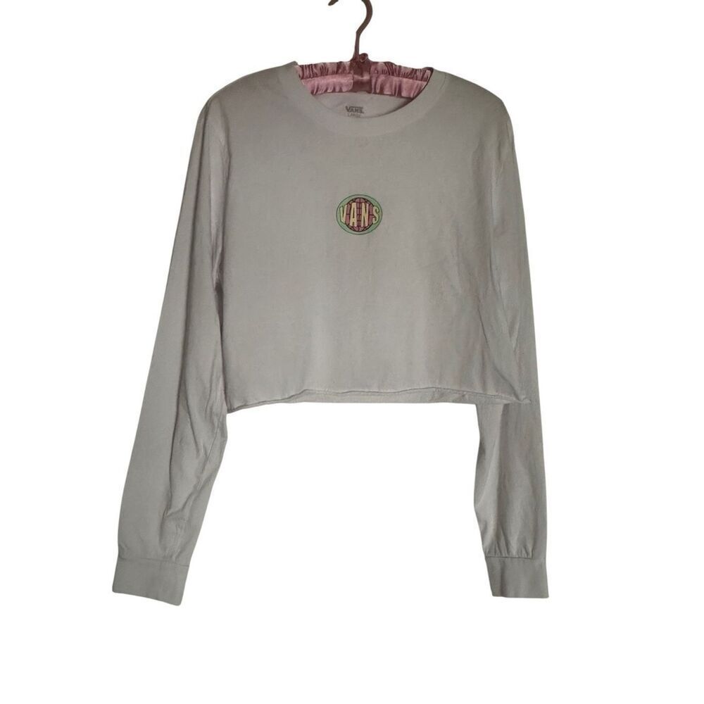 Vans Off The Wall Gray Long Sleeve Cropped Pullover Sweatshirt Ladies Large